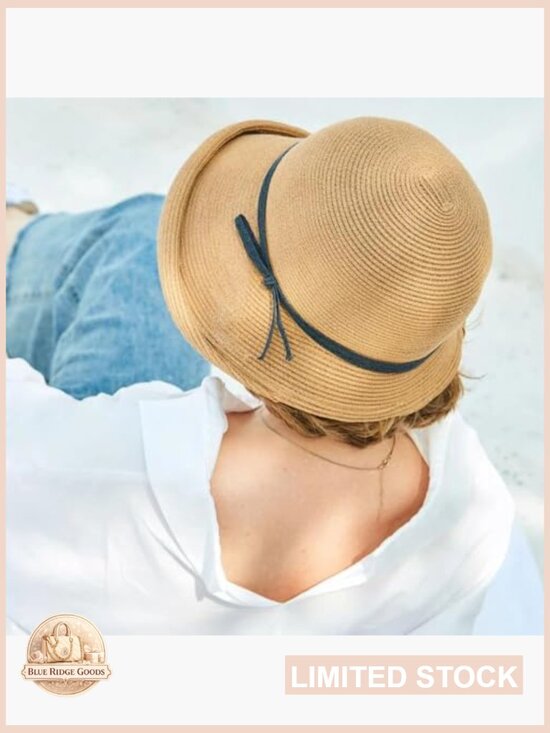 Straw Fedora Hat with Chin Strap Foldable Summer Bucket Sun Hat main image 4